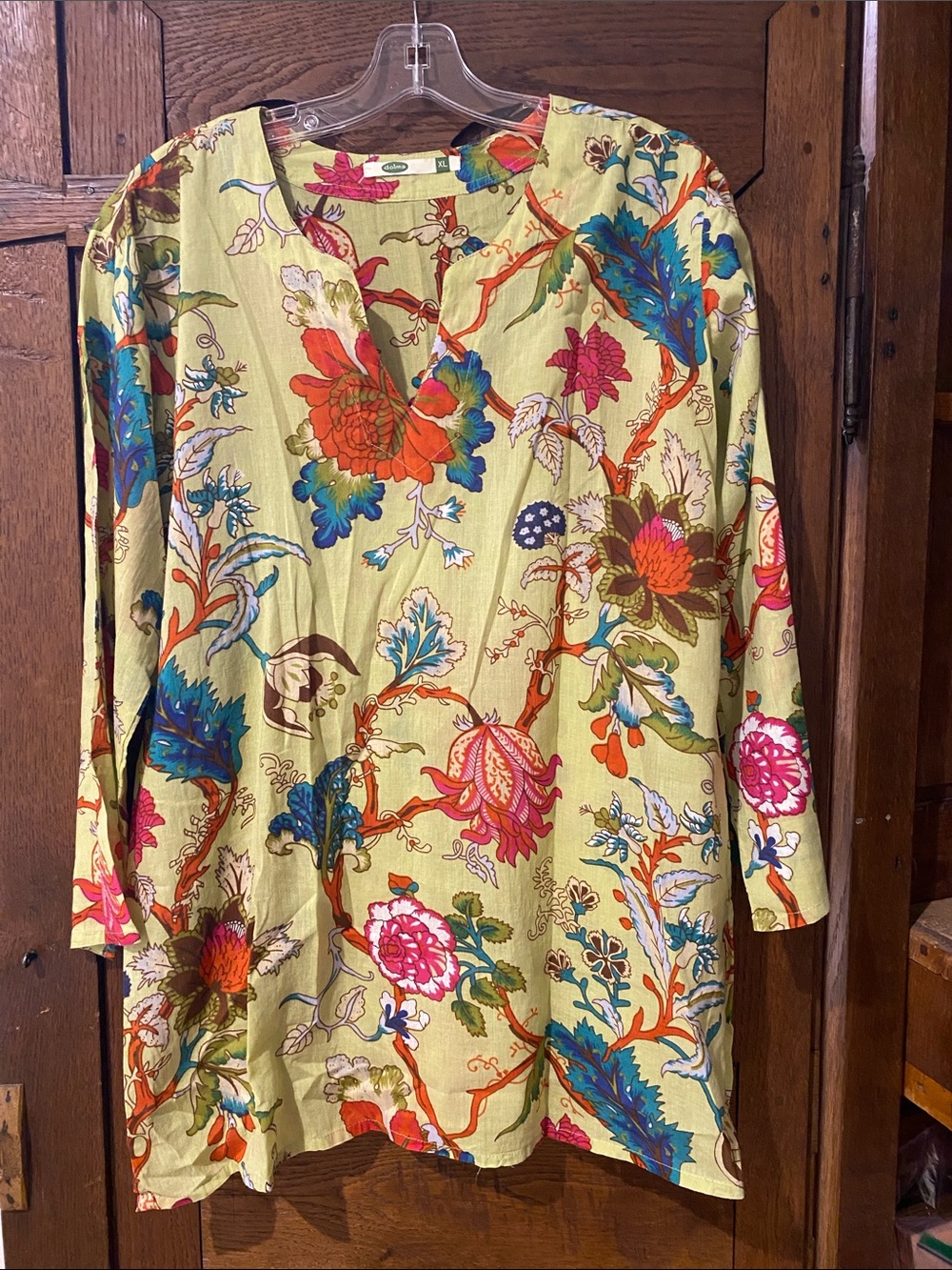 Dolma Botanical Split-Neck Tunic Top - Yellow Multicolor